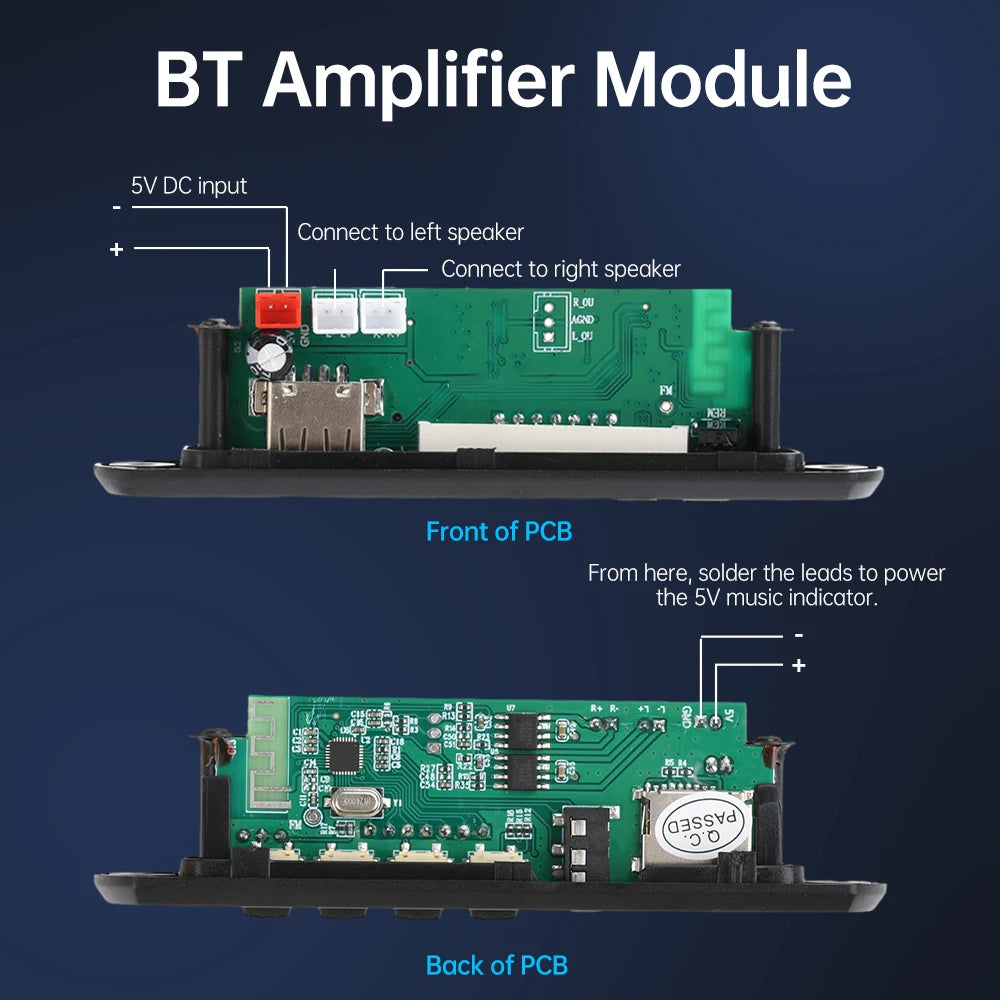 Bluetooth 5.0 Speaker DIY Kit – FM Radio, 12-LED Level Indicator, USB/SD Playback, Remote Control