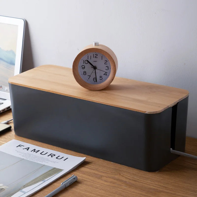 Bamboo Cable & Wire Storage Organizer Box
